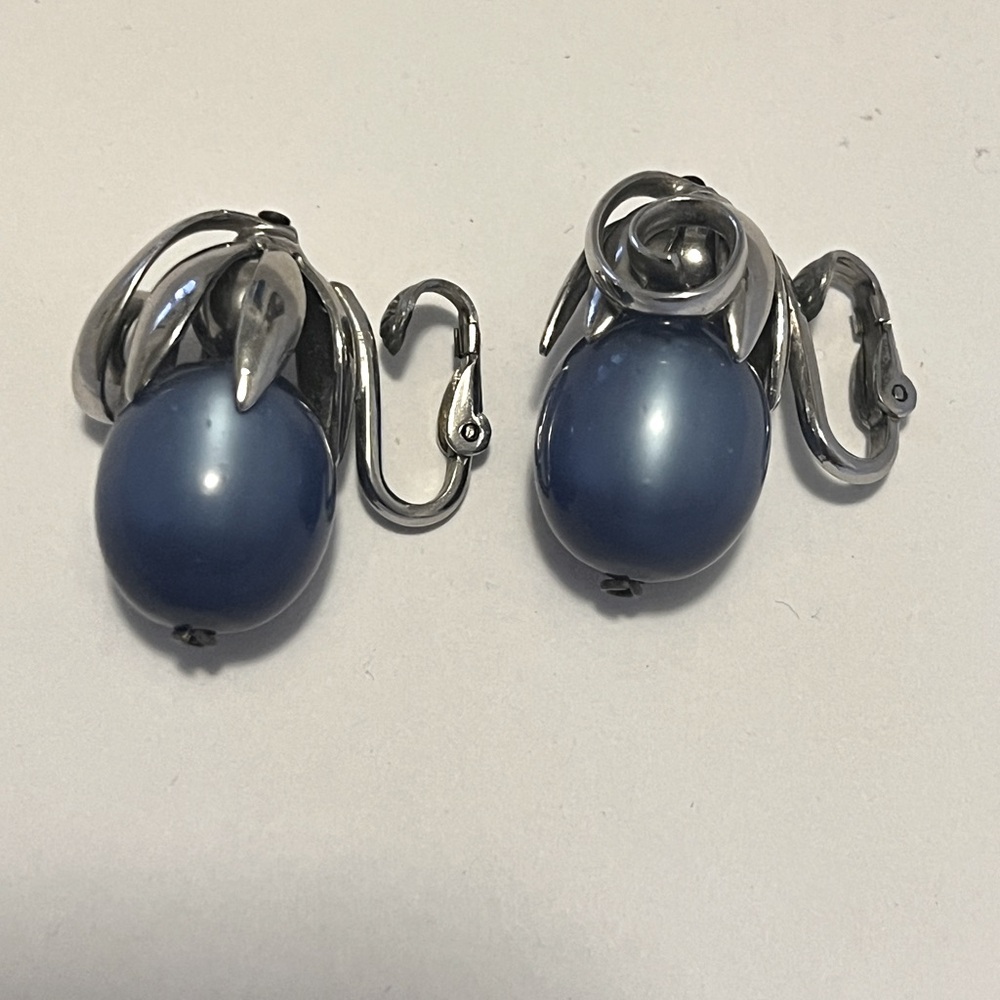 Vintage Napier Eugene Bertolli kumquat earrings Blue Moonglow